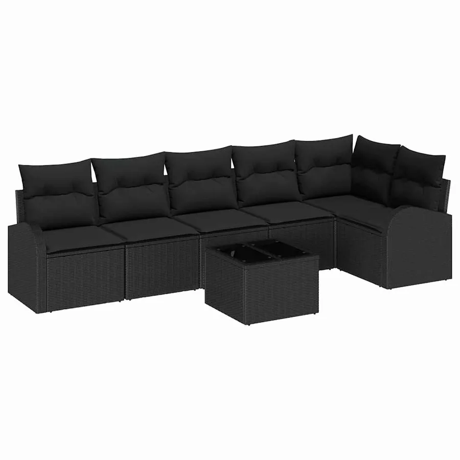 Ensemble de canapé de jardin avec coussin 7 pcs Noir Poly rotin - 2