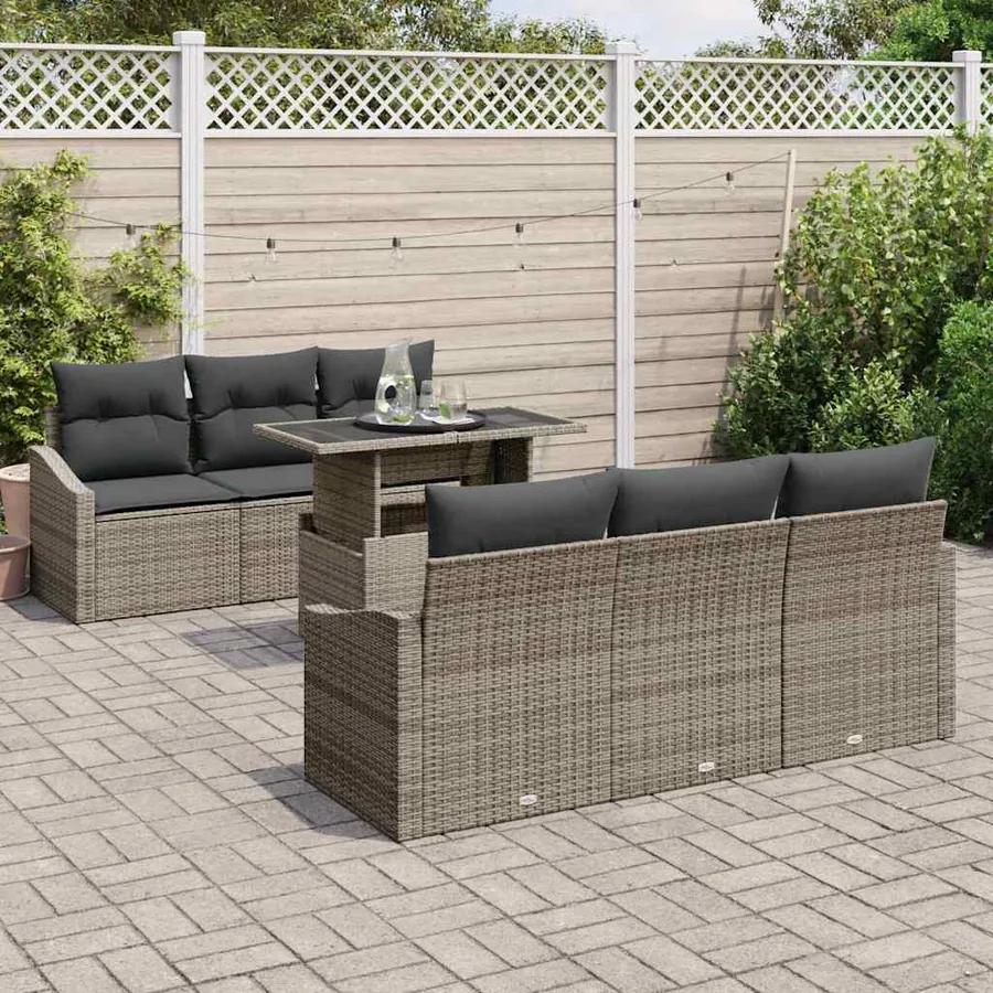 Ensemble de canapé de jardin 7 pcs Gris Poly rotin - 3