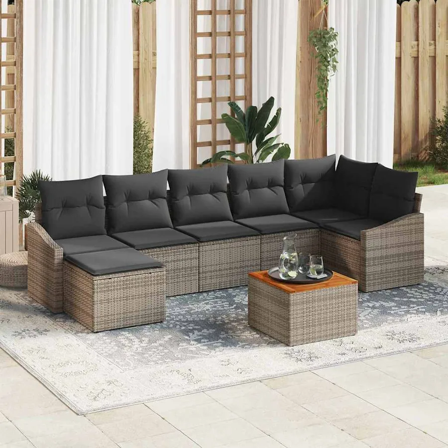 Ensemble de canapé de jardin avec stockage 8 pcs Gris polyrotin