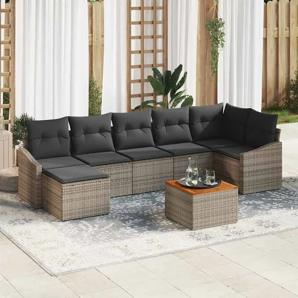 Ensemble de canapé de jardin avec stockage 8 pcs Gris polyrotin