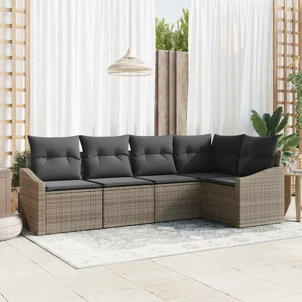Ensemble de canapé de jardin avec coussin 5 pcs Gris polyrotin