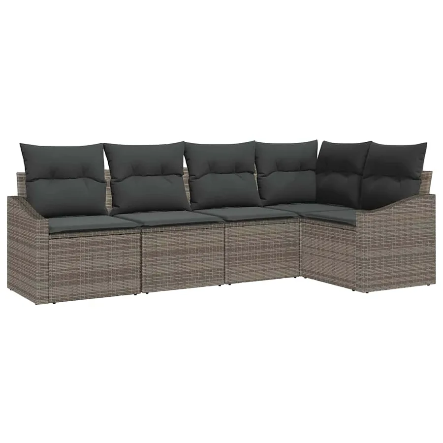 Ensemble de canapé de jardin avec coussin 5 pcs Gris polyrotin - 2