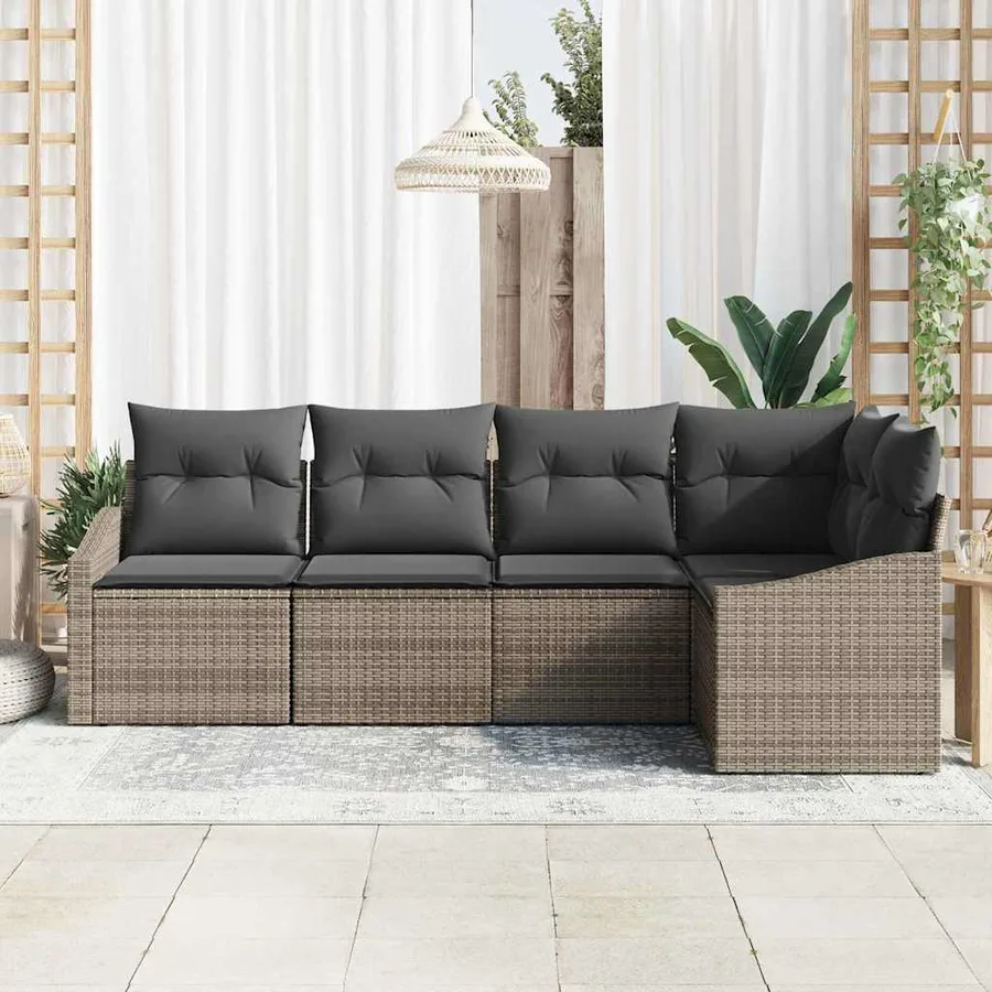 Ensemble de canapé de jardin avec coussin 5 pcs Gris polyrotin - 3