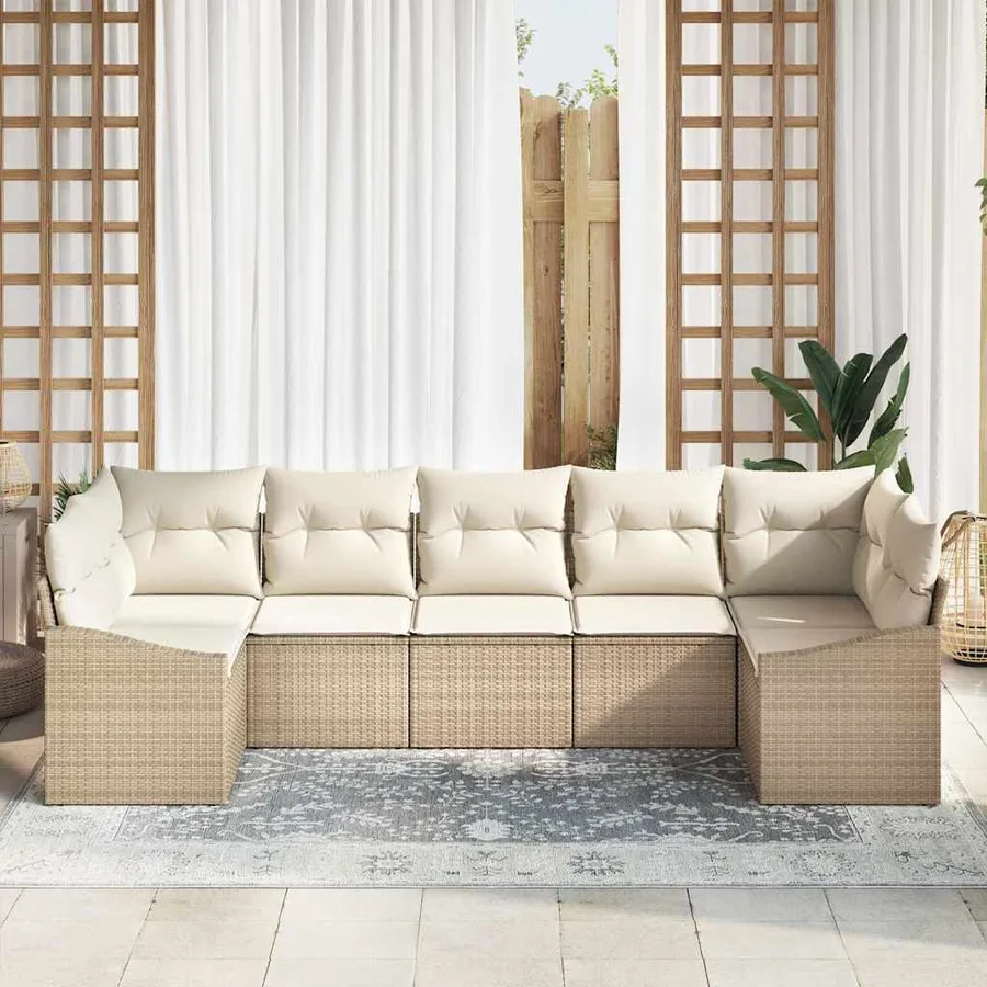 Ensemble de Canapés avec coussin 7 pcs Beige polyrotin - 3