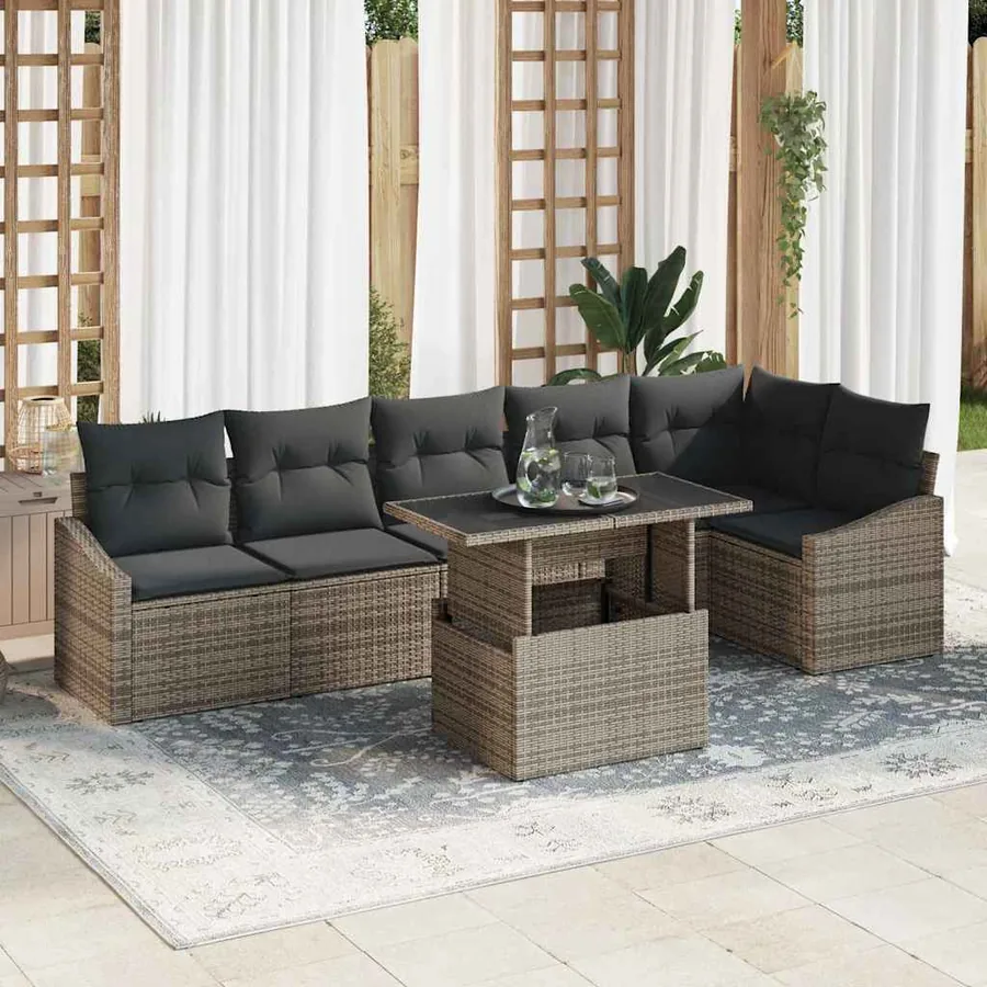 Ensemble de canapé de jardin avec coussin Réglable 7 pcs Gris