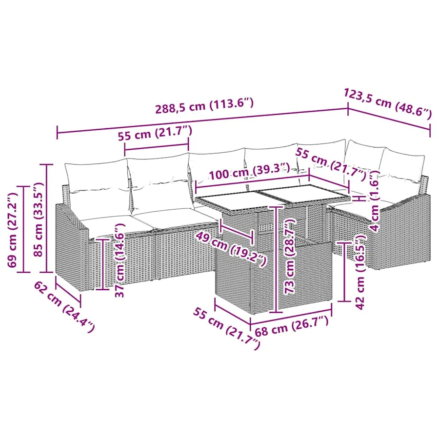 Ensemble de canapé de jardin avec coussin Réglable 7 pcs Gris - 15