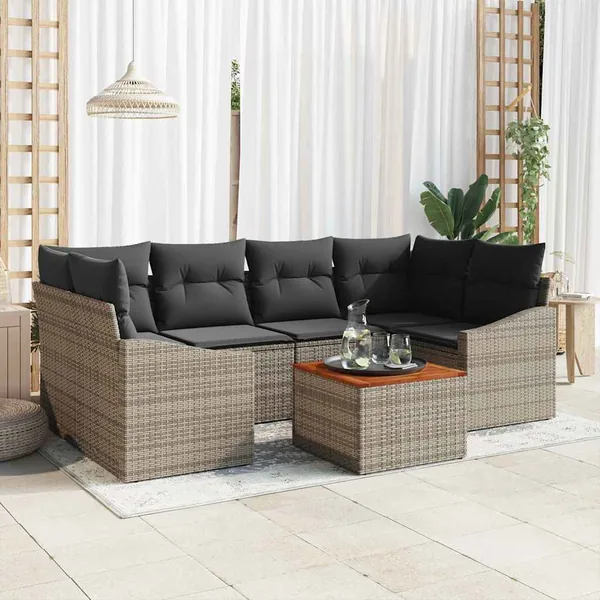 Ensemble de canapé de jardin avec stockage 7 pcs Gris polyrotin