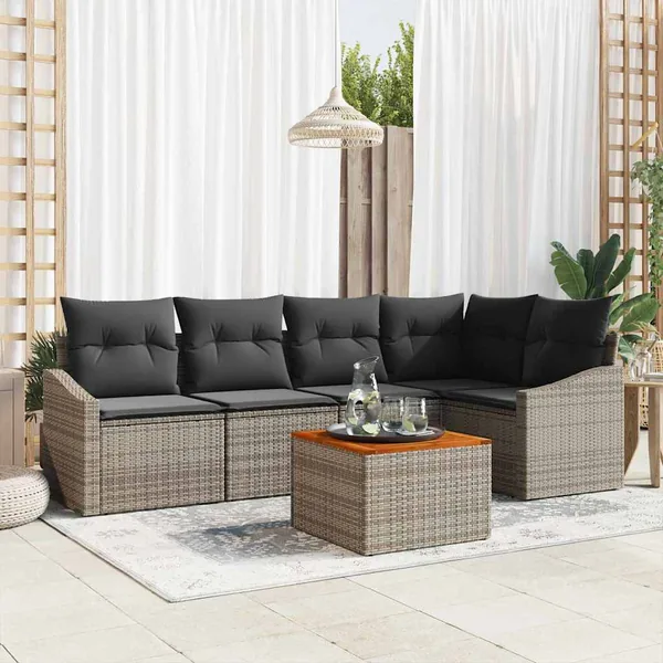 Ensemble de canapé de jardin avec stockage 6 pcs Gris polyrotin