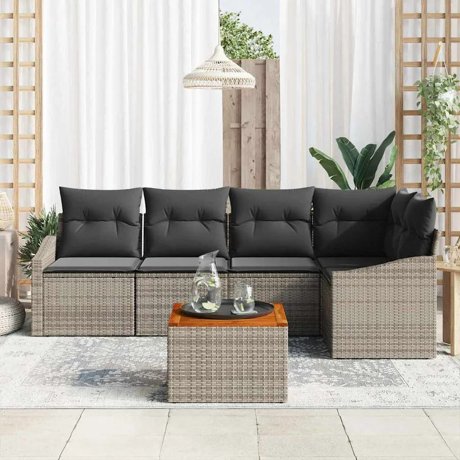 Ensemble de canapé de jardin avec stockage 6 pcs Gris polyrotin - 3