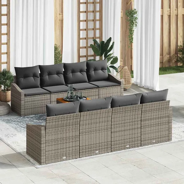 Ensemble de canapé de jardin avec stockage 9 pcs Gris polyrotin