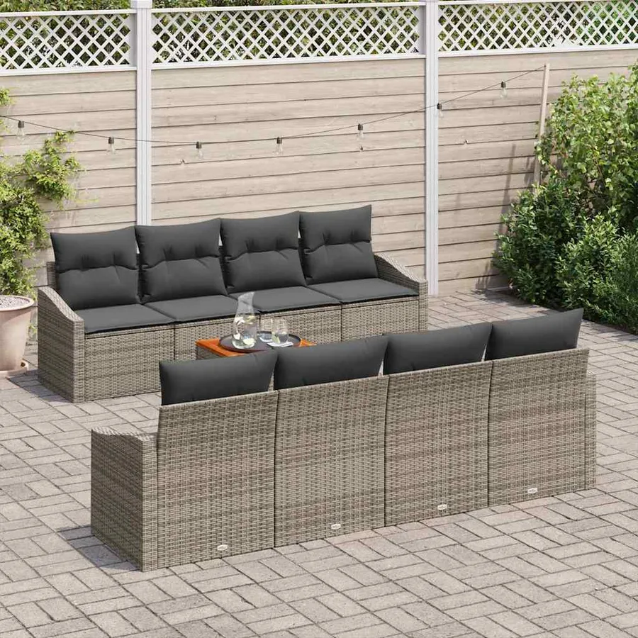 Ensemble de canapé de jardin avec stockage 9 pcs Gris polyrotin - 3