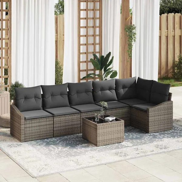 Ensemble de canapé de jardin 7 pcs Gris clair polyrotin
