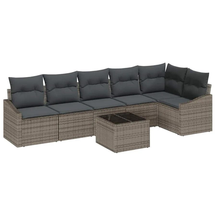 Ensemble de canapé de jardin 7 pcs Gris clair polyrotin - 2