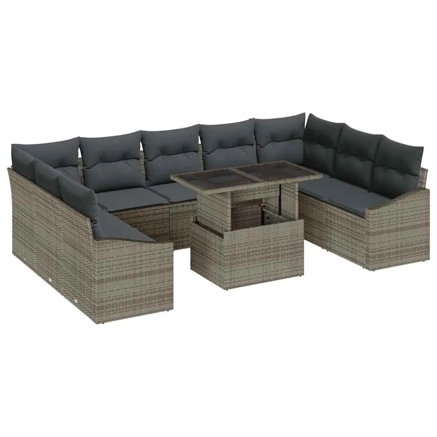 Ensemble de canapé de jardin avec coussin Réglable 10 pcs Gris - 2