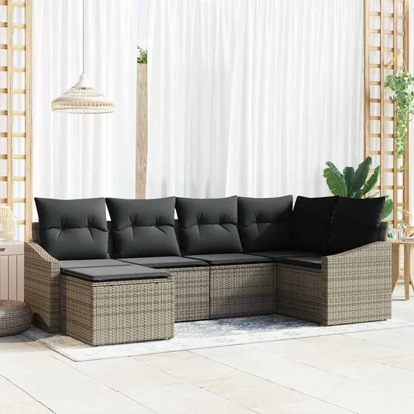 Ensemble de salle à manger pour jardin avec coussin 6 pcs Gris