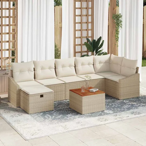 Ensemble de canapé de jardin avec coussin 8 pcs Beige polyrotin
