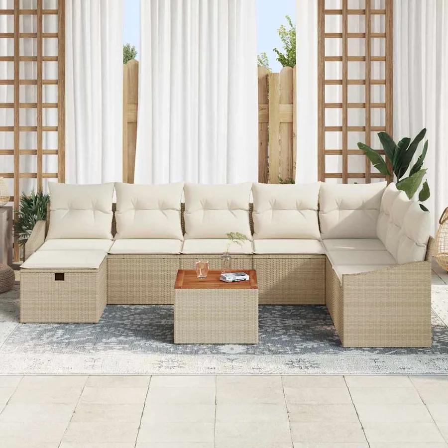 Ensemble de canapé de jardin avec coussin 9 pcs Beige polyrotin - 3
