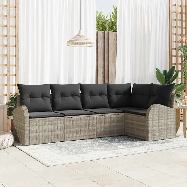 Ensemble de canapé de jardin 5 pcs Gris clair polyrotin