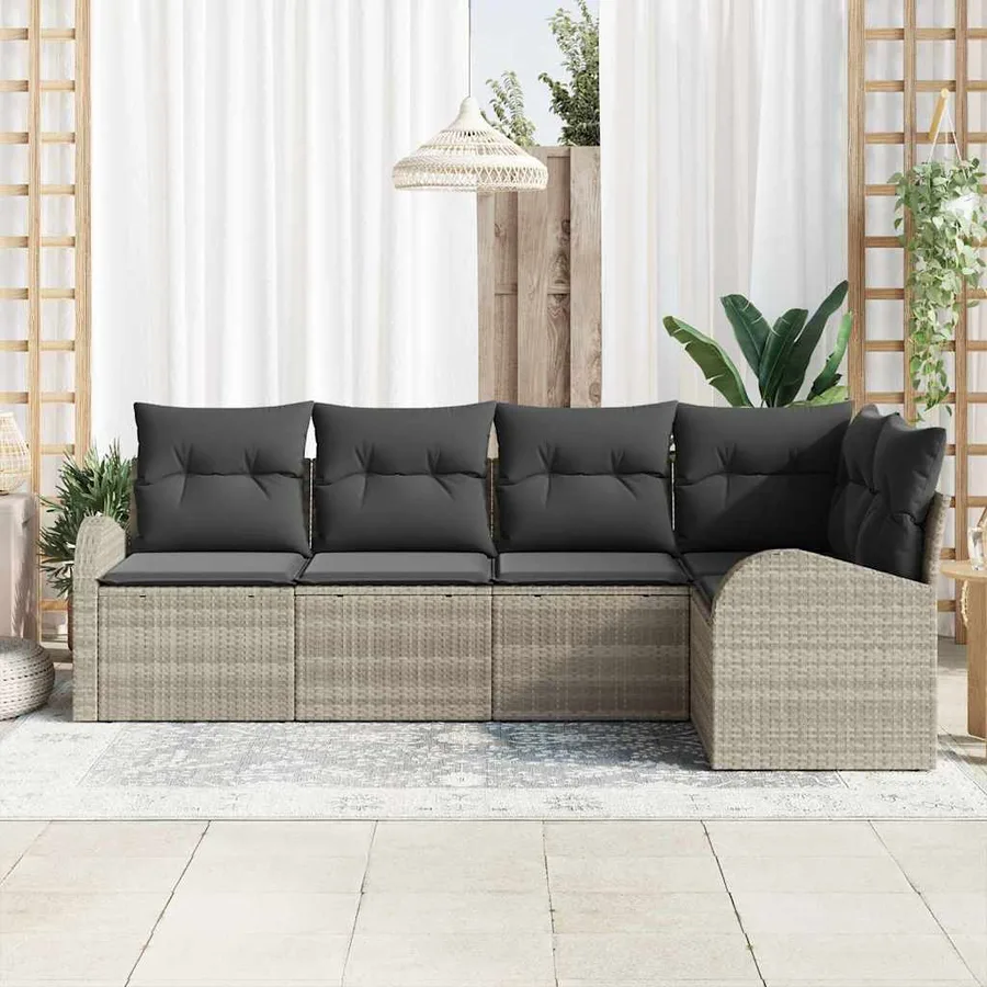 Ensemble de canapé de jardin 5 pcs Gris clair polyrotin - 3