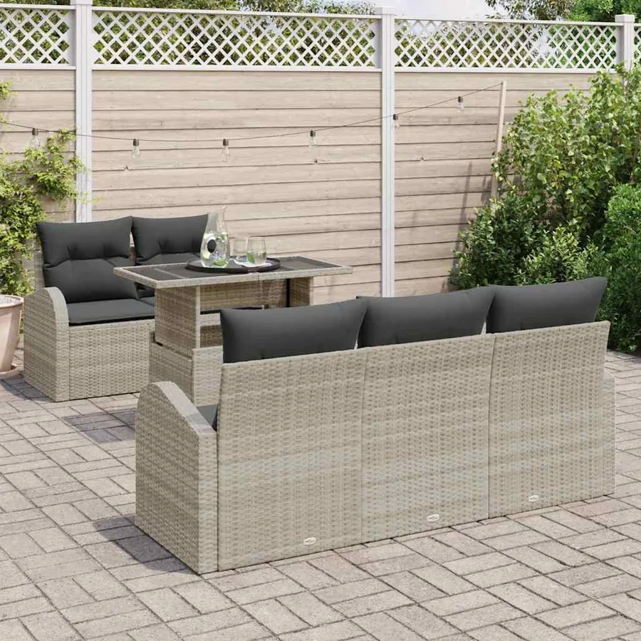 Ensemble de canapé de jardin 6 pcs Gris clair Poly Rattan - 3