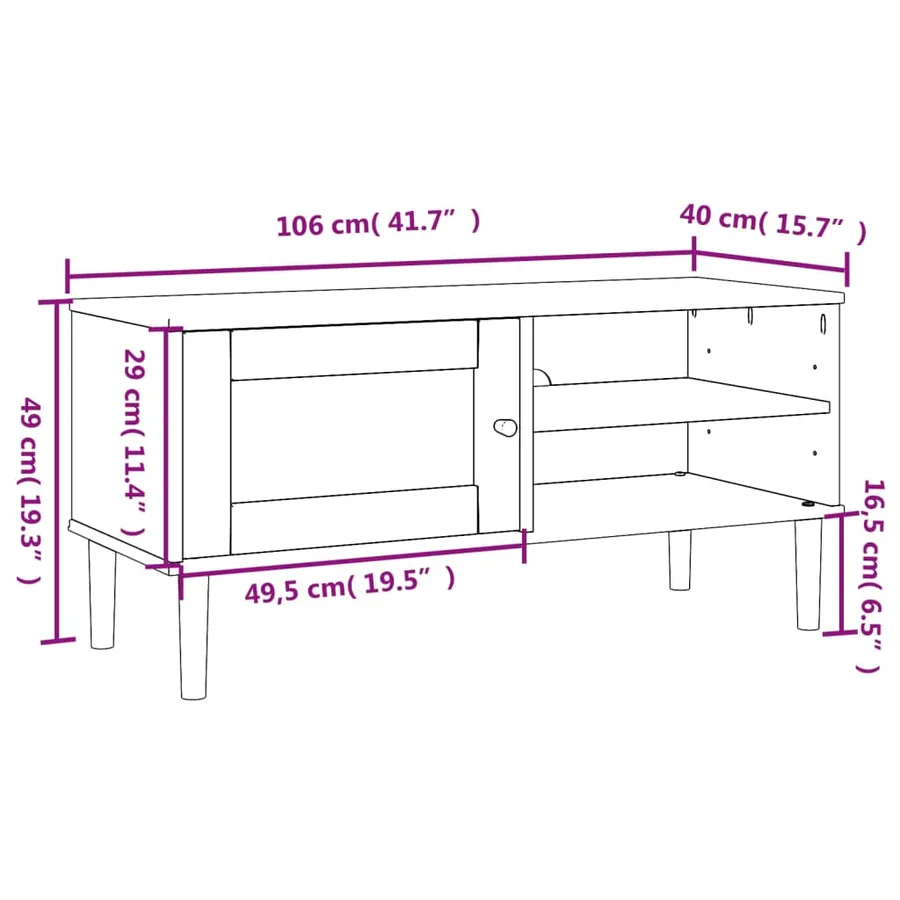 Meuble TV SENJA aspect rotin blanc 106x40x49cm bois massif pin - 10