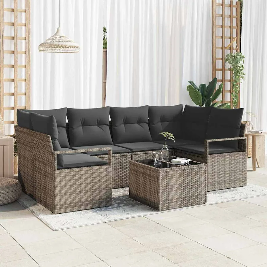 Ensemble de Canapés avec coussin 7 pcs Gris polyrotin