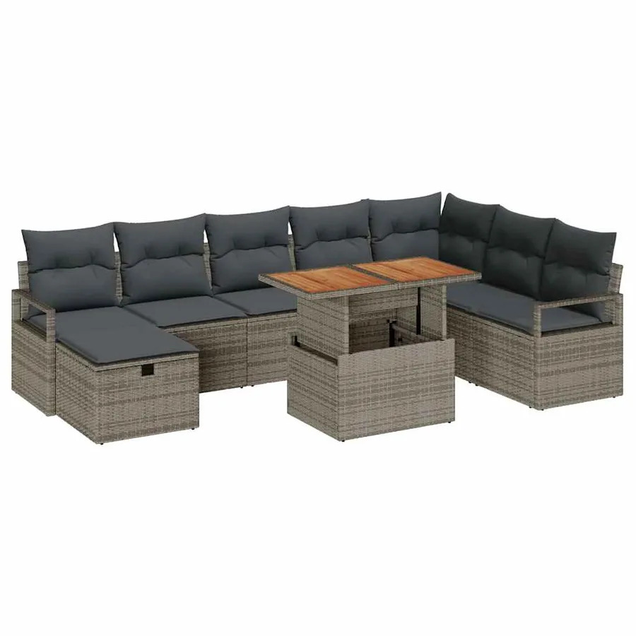 Ensemble de canapé de jardin avec coussin 9 pcs Gris polyrotin - 2