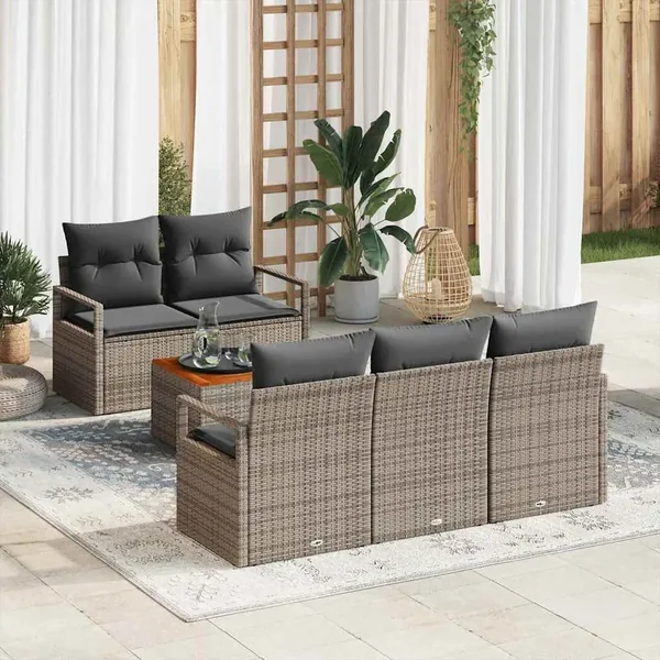 Ensemble de canapé de jardin avec coussin 6 pcs Gris polyrotin