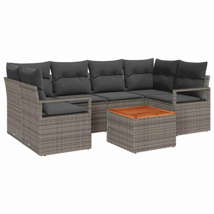 Ensemble de canapé de jardin avec coussin 7 pcs Gris polyrotin - 2