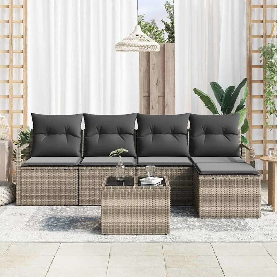 Ensemble de Canapés avec coussin 6 pcs Gris polyrotin - 3