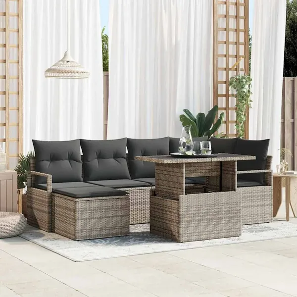 Ensemble de canapé de jardin avec coussin 7 pcs Gris