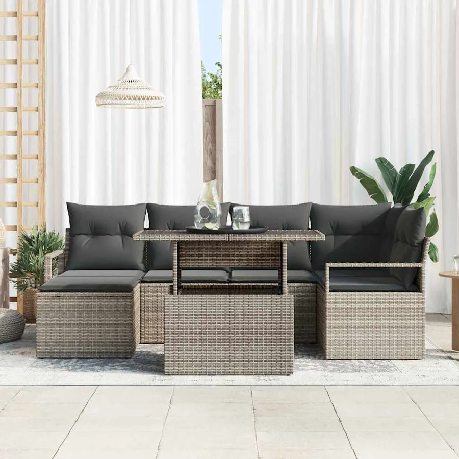 Ensemble de canapé de jardin avec coussin 7 pcs Gris - 3
