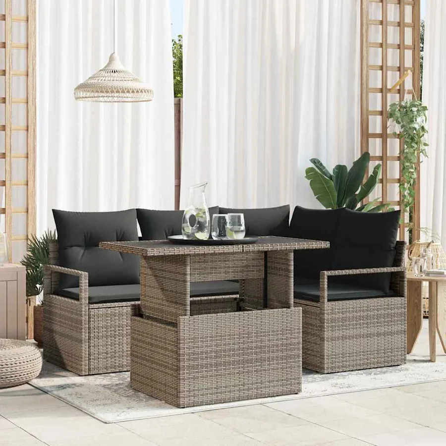 Ensemble de canapé de jardin avec coussin 5 pcs Gris polyrotin