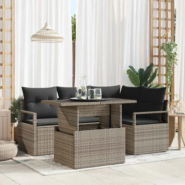 Ensemble de canapé de jardin avec coussin 5 pcs Gris polyrotin
