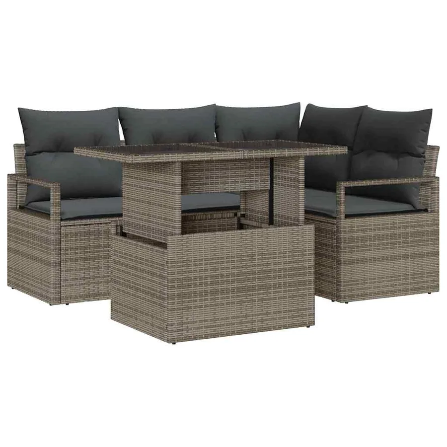 Ensemble de canapé de jardin avec coussin 5 pcs Gris polyrotin - 2