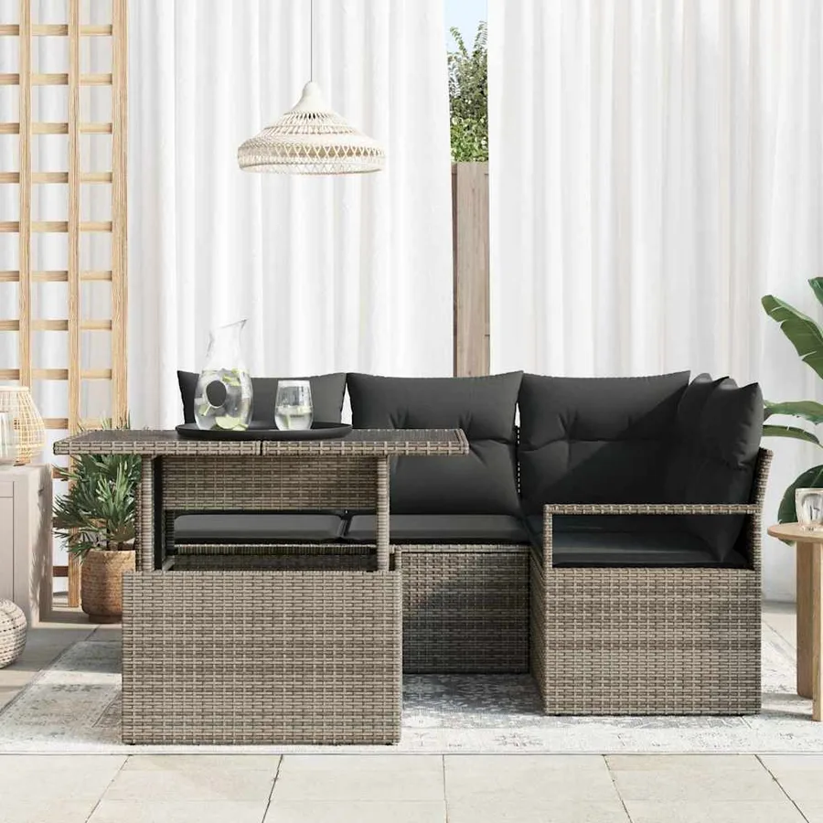 Ensemble de canapé de jardin avec coussin 5 pcs Gris polyrotin - 3