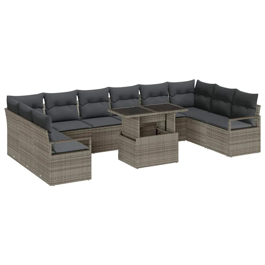 Ensemble de canapé de jardin avec coussin 11 pcs Gris polyrotin - 2