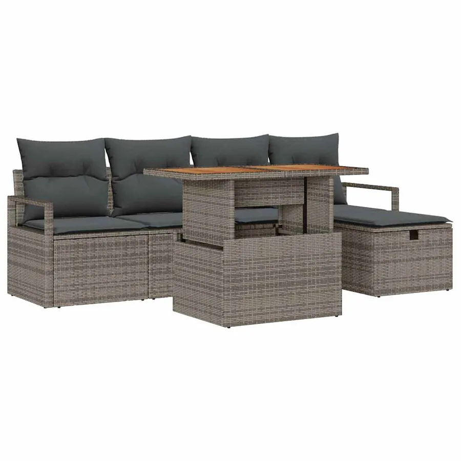 Ensemble de canapé de jardin avec coussin 6 pcs Gris polyrotin - 2