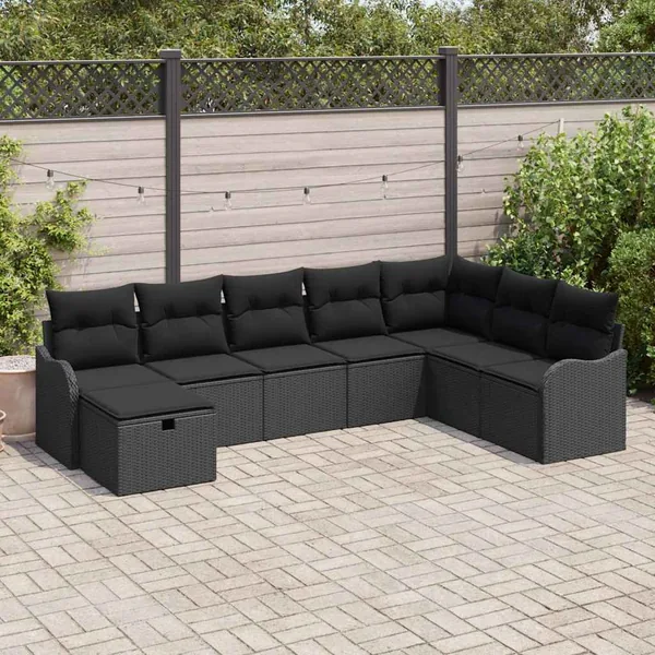 Ensemble de Canapés avec coussin avec stockage Noir polyrotin