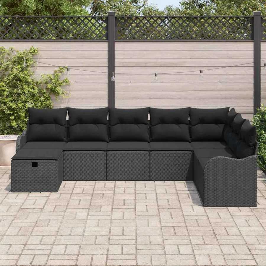 Ensemble de Canapés avec coussin avec stockage Noir polyrotin - 3
