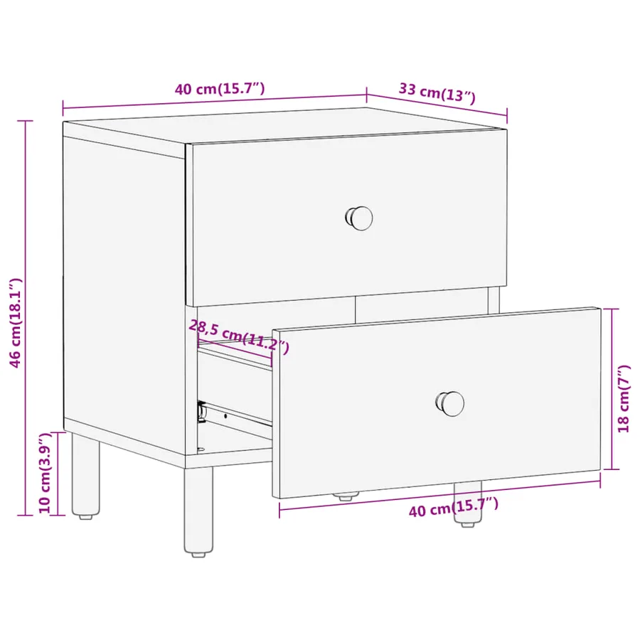 Tables de chevet 2 pcs 40x33x46 cm Bois de manguier solide - 11