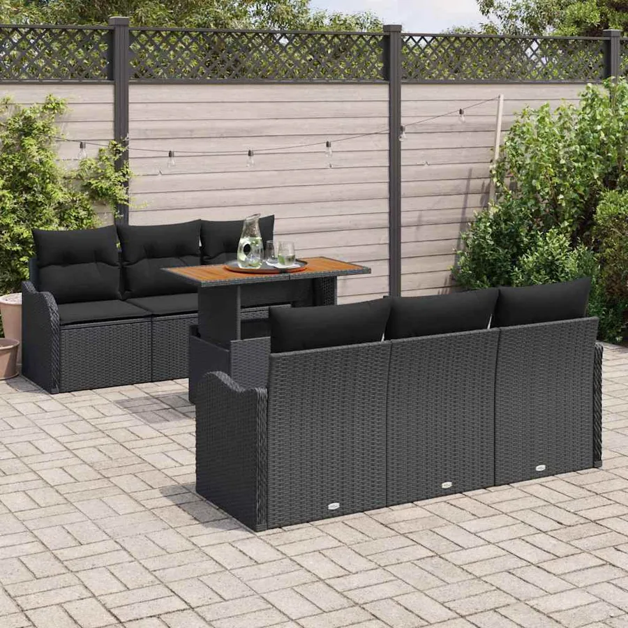 Ensemble de canapé de jardin avec coussin 7 pcs Noir polyrotin - 3