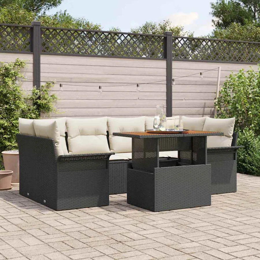 Ensemble de canapé de jardin avec coussin 7 pcs Noir et crème