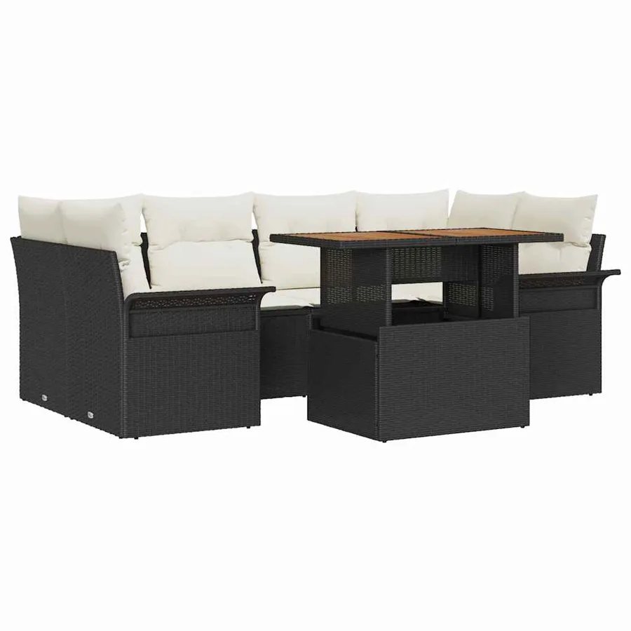 Ensemble de canapé de jardin avec coussin 7 pcs Noir et crème - 2