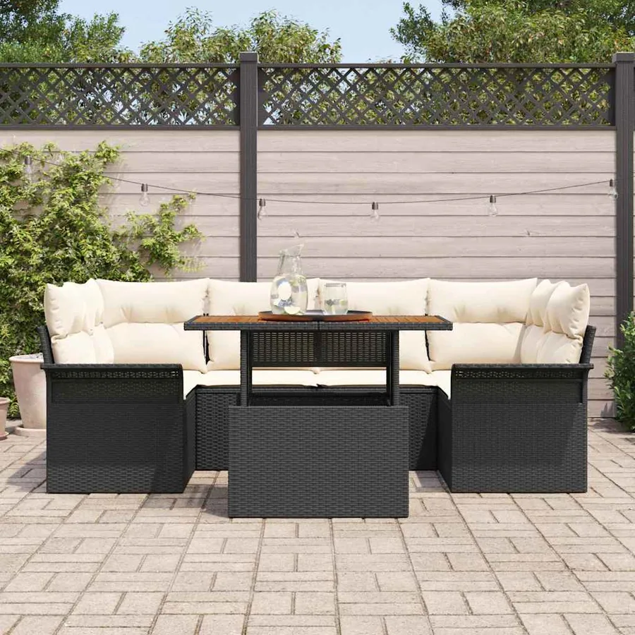 Ensemble de canapé de jardin avec coussin 7 pcs Noir et crème - 3