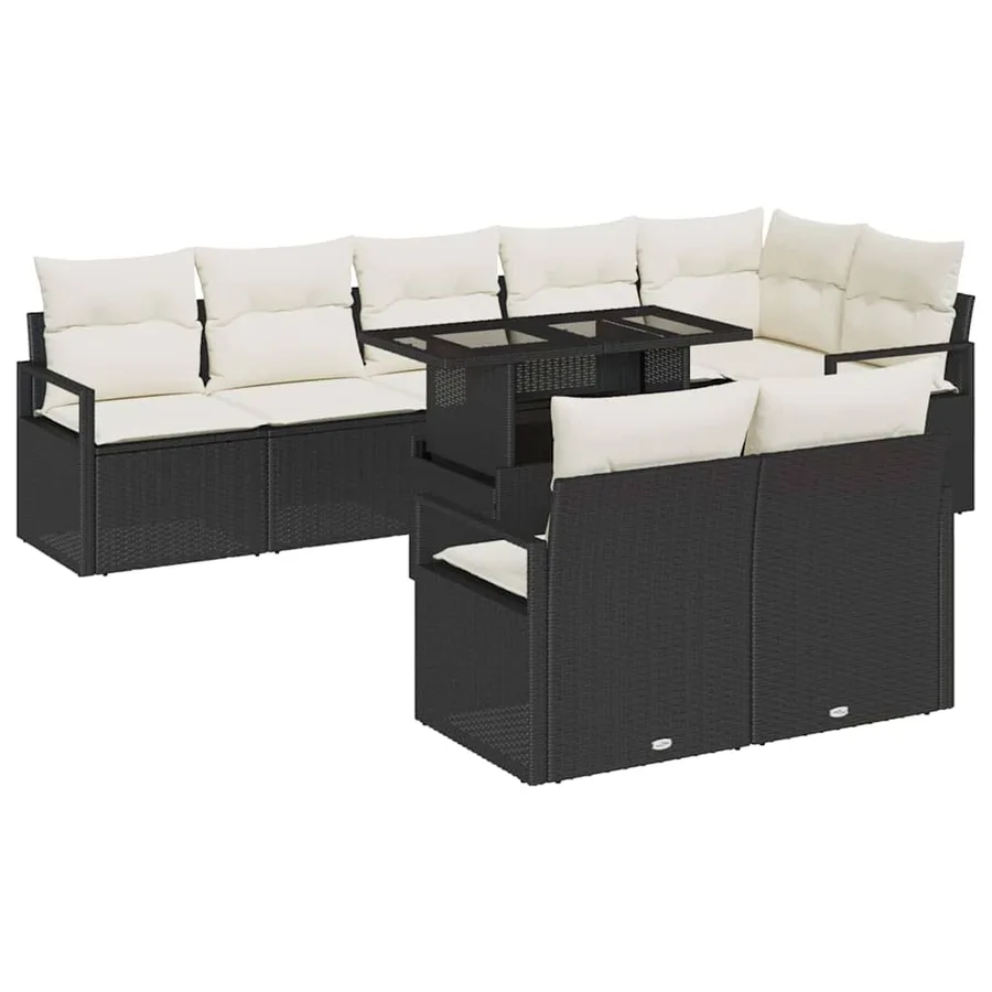 Ensemble de canapé de jardin 9 pcs Noir et Crème polyrotin - 2