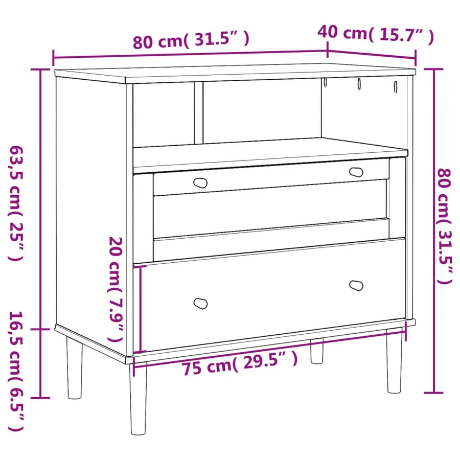 Buffet SENJA aspect rotin blanc 80x40x80 cm bois massif de pin - 10