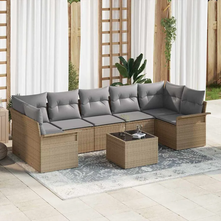 Ensemble de canapé de jardin 8 pcs Beige et gris polyrotin