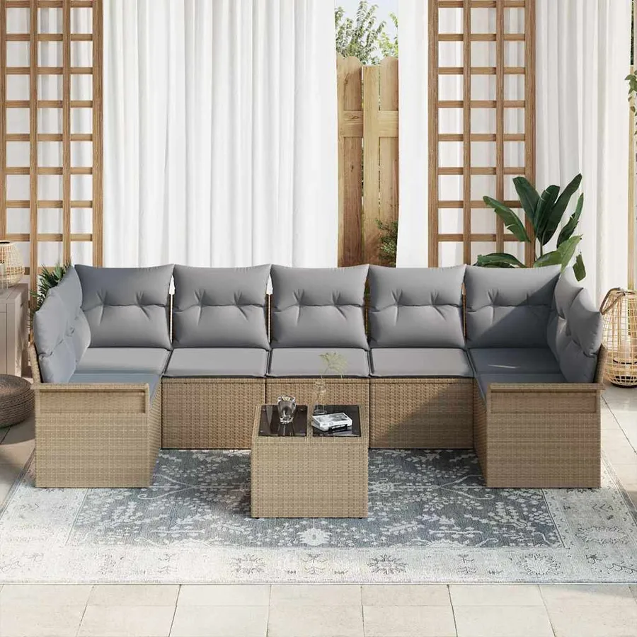 Ensemble de canapé de jardin 8 pcs Beige et gris polyrotin - 3