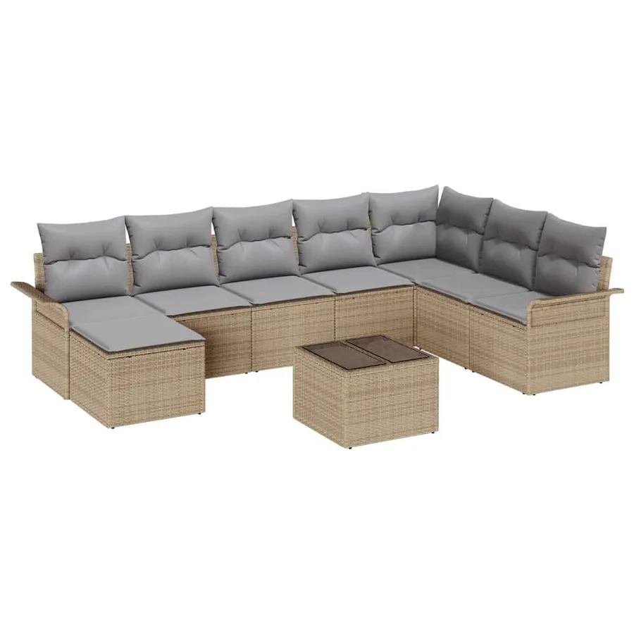Ensemble de canapé de jardin avec coussin 9 pcs Noir Poly rotin - 2